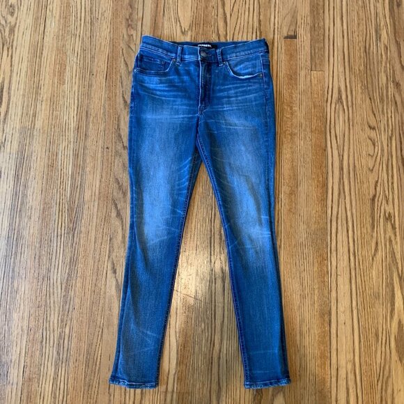 Express Med Wash Legging High Rise Stretch Plus Blue Denim Perfect 6P Short Pet - Picture 3 of 10